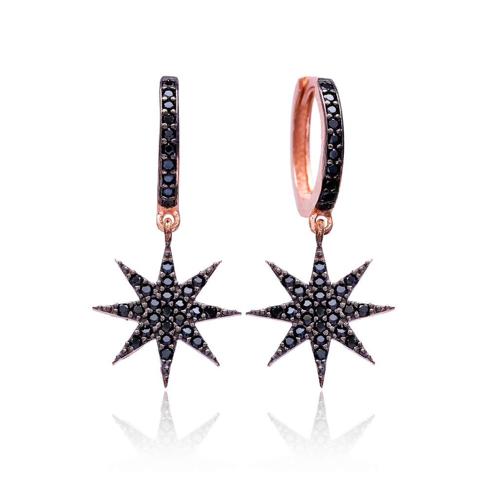 Black Zircon Star Earrings Wholesale 925 Sterling Silver Jewelry